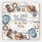 Een kleine cowboy is op de weg Baby shower Sticker (Voorkant)