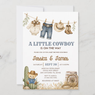 Een kleine cowboy is op komst Beer Baby shower Kaart