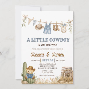 Een kleine cowboy is op komst Beer Baby shower Kaart