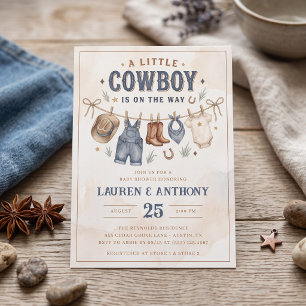 Een Kleine Cowboy Is Op Komst Jongens Baby Shower Kaart