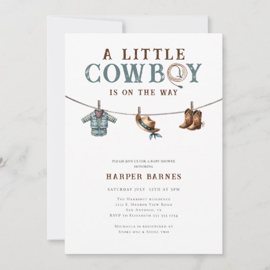 Een kleine cowboy is op komst Jongens babyshower Kaart (Voorkant)