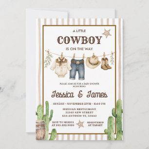 Een kleine cowboy is op komst Stripe Baby shower Kaart