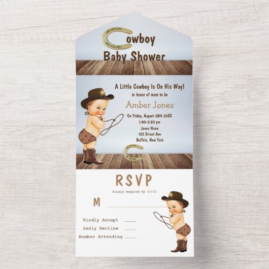 Een Kleine Cowboy Is Op Weg Baby Shower All In One Uitnodiging (Binnen)