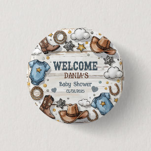Een Kleine Cowboy Is Op Weg Baby Shower Knop Ronde Button 3,2 Cm
