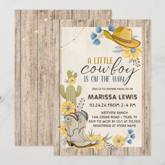 Een Kleine Cowboy Is Op Weg Bleu Geel Western Kaart (Voorkant / Achterkant)