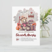 Een kleine cowboy is op weg naar Beer Baby shower Kaart (Staand voorkant)