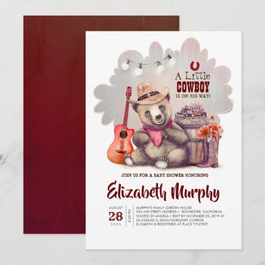 Een kleine cowboy is op weg naar Beer Baby shower Kaart (Voorkant / Achterkant)