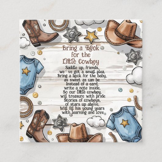 Een kleine cowboy is op weg naar het Baby shower Informatiekaartje (Voorkant)