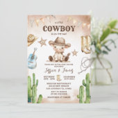 Een kleine cowboy is op weg naar het Baby shower Kaart (Staand voorkant)