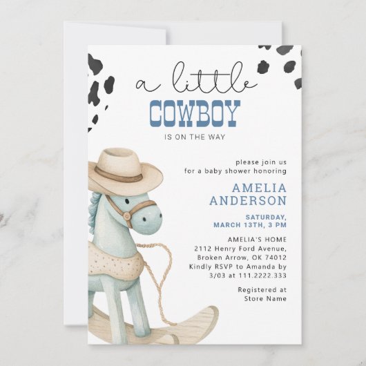 Een kleine cowboy is op weg naar het Baby shower Kaart (Voorkant)
