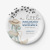 Een kleine cowboy is op weg naar het Baby shower Papieren Bordje (Voorkant)