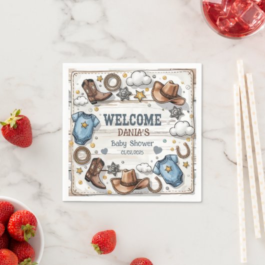 Een kleine cowboy is op weg naar het Baby shower Servet (Insitu)