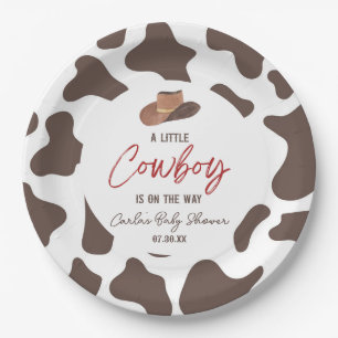 Een kleine Cowboy Koe Boy Rodeo Western Baby showe Papieren Bordje