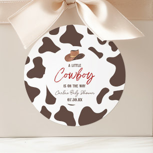 Een kleine Cowboy Koe Boy Rodeo Western Baby showe Ronde Sticker