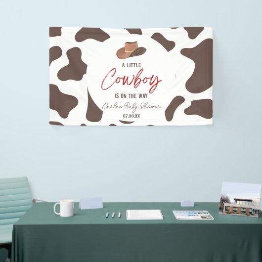 Een kleine Cowboy Koe Boy Rodeo Western Baby showe Spandoek (Beurs)
