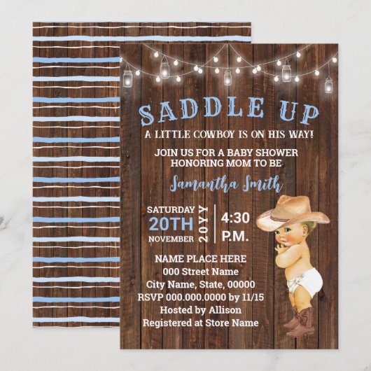 Een kleine Cowboy opzadelen is z'n manier Baby sho Kaart (Voorkant / Achterkant)