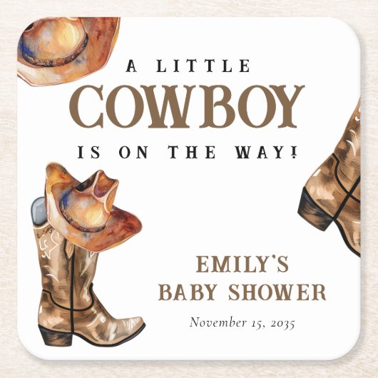 Een kleine cowboy Western Baby shower Kartonnen Onderzetters (Voorkant)