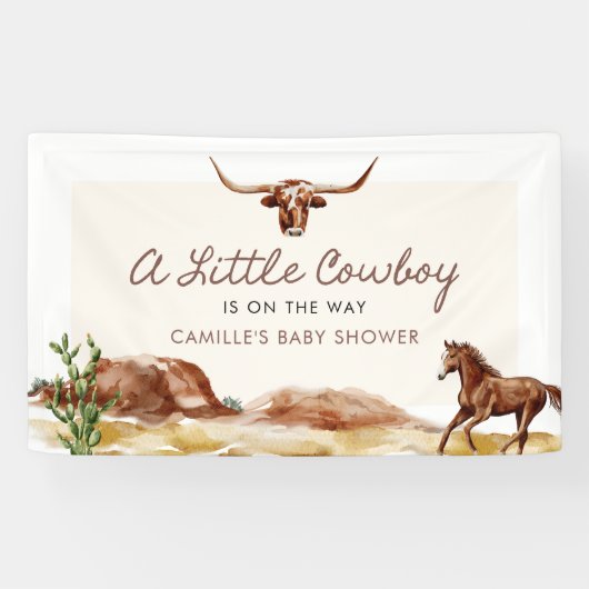 Een kleine cowboy western baby shower spandoek (Horizontaal)