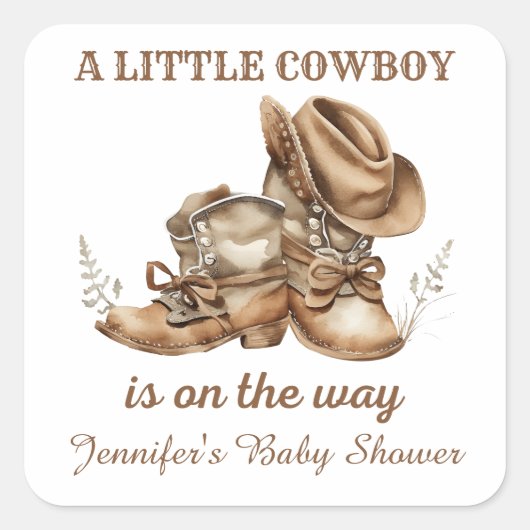 Een kleine cowboy western Boy baby shower Vierkante Sticker (Voorkant)