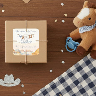 Een Kleine Cowboy Western Canyon Baby Shower Vierkante Sticker
