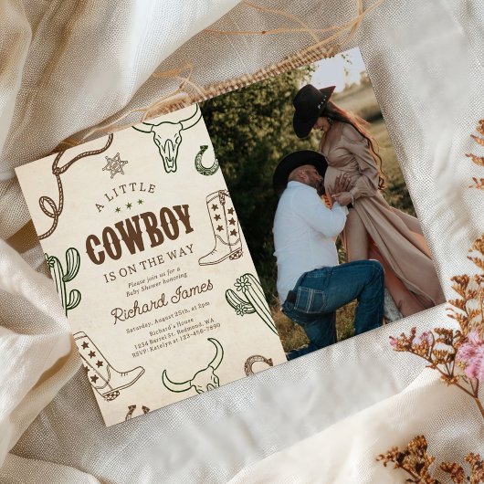 Een kleine cowboy western jongen baby shower foto kaart