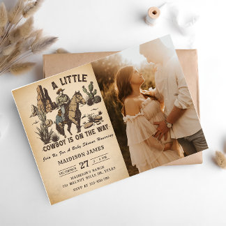 Een kleine cowboy Western rodeo Baby shower foto Kaart