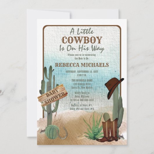 Een kleine Cowboy Westerne Baby shower uitnodiging (Voorkant)