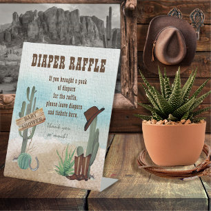 Een kleine cowboy Westerne doucheluier Raffle Reclamebord Met Voetstuk
