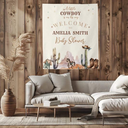 Een kleine cowboy wild west boy Baby shower welkom Wandkleed