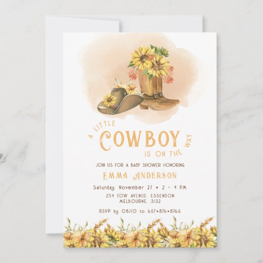 Een kleine cowboylaarzen Baby shower uitnodiging (Voorkant)