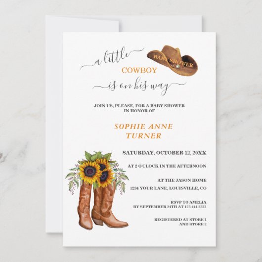 Een Kleine Cowboylaarzen Jongen Calligraphy Baby S Kaart (Voorkant)