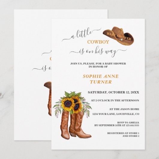 Een Kleine Cowboylaarzen Jongen Calligraphy Baby S Kaart (Voorkant / Achterkant)