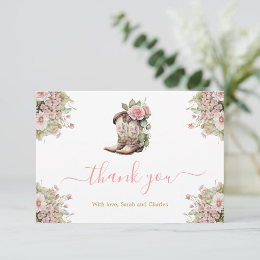 Een kleine Cowgirl Baby shower dank je kaart (Staand voorkant)