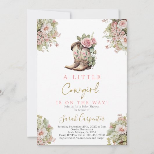 Een kleine cowgirl Baby shower meisje uitnodigen Kaart (Voorkant)