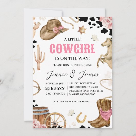Een kleine cowgirl Baby shower uitnodiging (Voorkant)