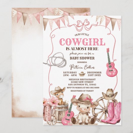 Een kleine cowgirl is onderweg naar Baby shower Kaart (Voorkant / Achterkant)