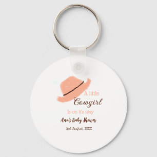 Een kleine cowgirl is op komst oranje babyshower sleutelhanger