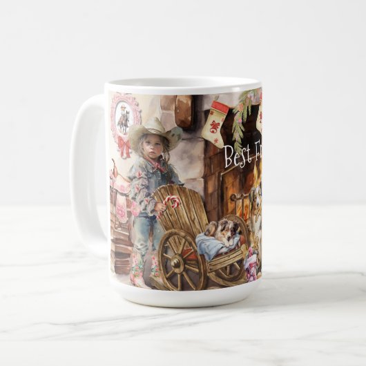 Een kleine cowgirl met haar "beste vrienden" Mok (Voorkant links)