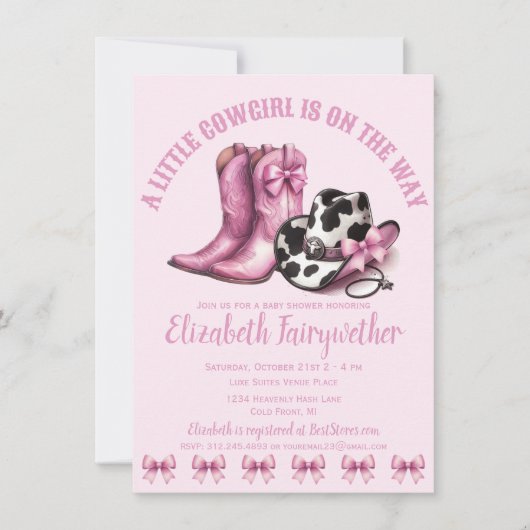 Een kleine Cowgirl Pink Bows Baby shower Kaart (Voorkant)