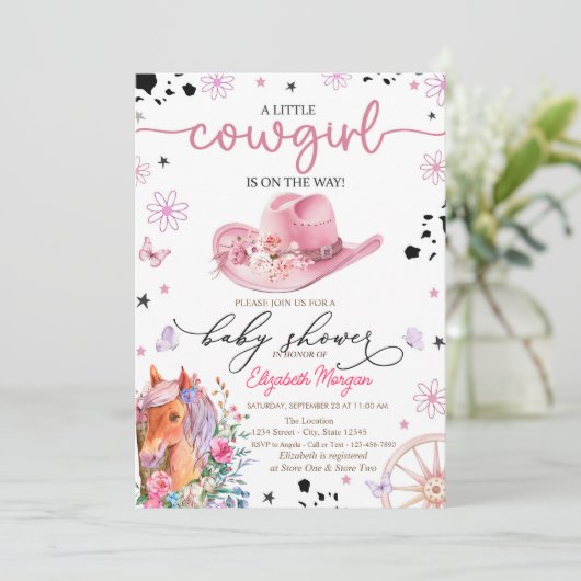 Een kleine cowgirl Pony Baby shower Kaart (Staand voorkant)
