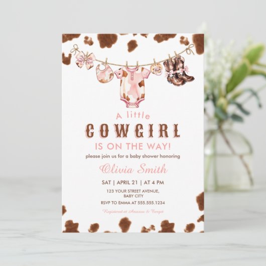 Een kleine Cowgirl Westerne Clothesline Baby showe Kaart (Staand voorkant)