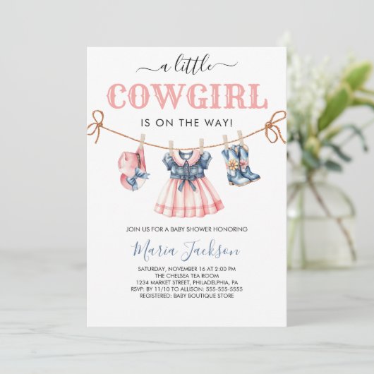 Een kleine Cowgirl Wild West Blue meisje Baby show Kaart (Staand voorkant)