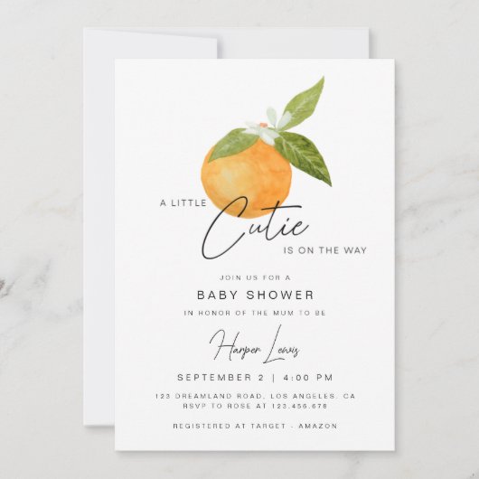 Een kleine Cutie Baby shower Sinaasappels uitnodig Kaart (Voorkant)