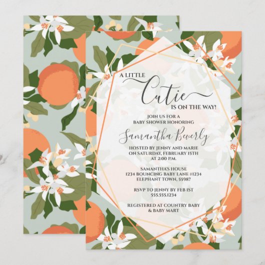 Een kleine Cutie Citrus en Mint Green Baby shower Kaart (Voorkant / Achterkant)