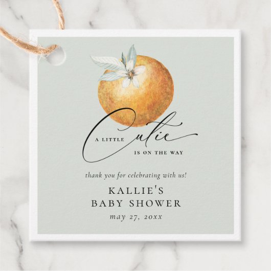 Een kleine Cutie Citrus Oranje Baby shower Bedankjes Labels (Voorkant)