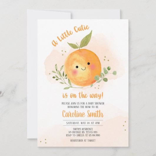 Een kleine Cutie Citrus Oranje Baby shower Kaart (Voorkant)