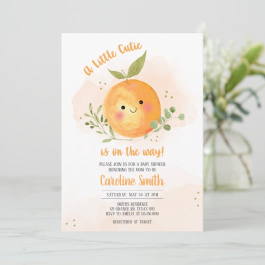 Een kleine Cutie Citrus Oranje Baby shower Kaart (Staand voorkant)
