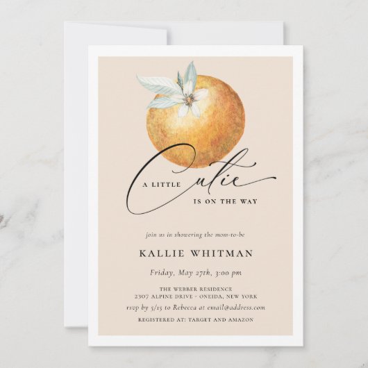 Een kleine Cutie Citrus Oranje Baby shower Kaart (Voorkant)