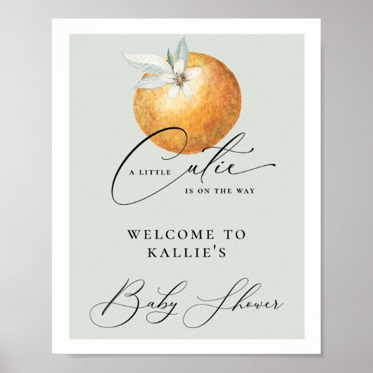 Een kleine Cutie Citrus Oranje Baby shower Poster (Voorkant)