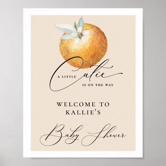 Een kleine Cutie Citrus Oranje Baby shower Poster (Voorkant)